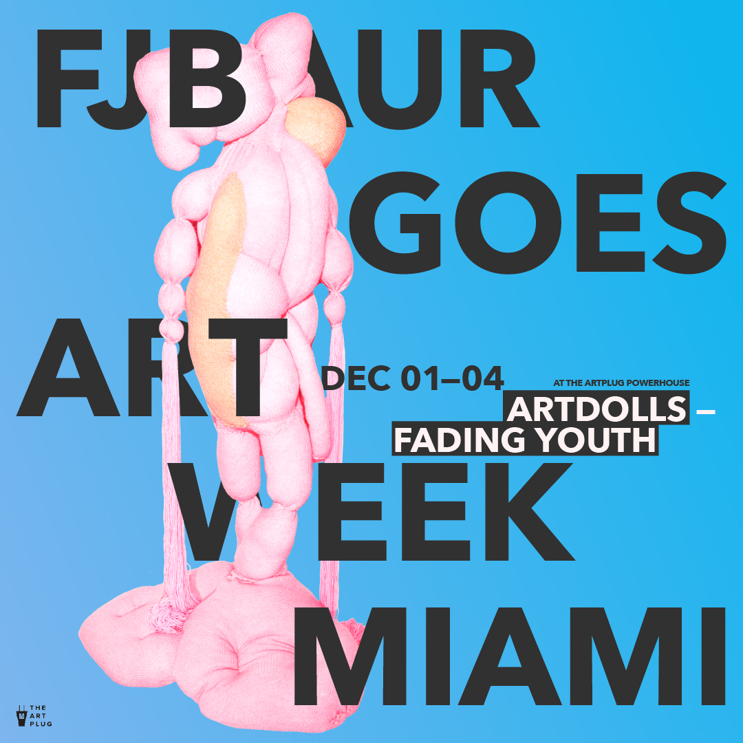 Instagram Post FJBaur goes Artweek Miami with amorphous pink panther on a light blue background