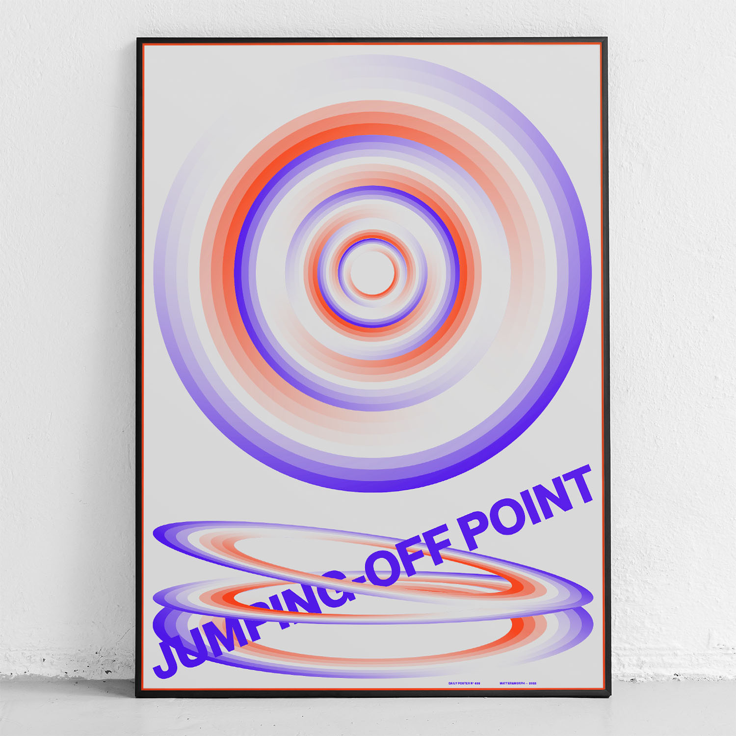 framed poster "jumping-off point" in front of wall