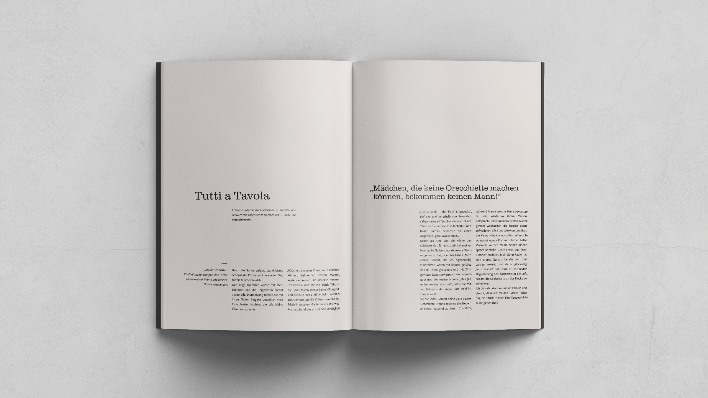 introduction to the carte of Nannina with sleek typography