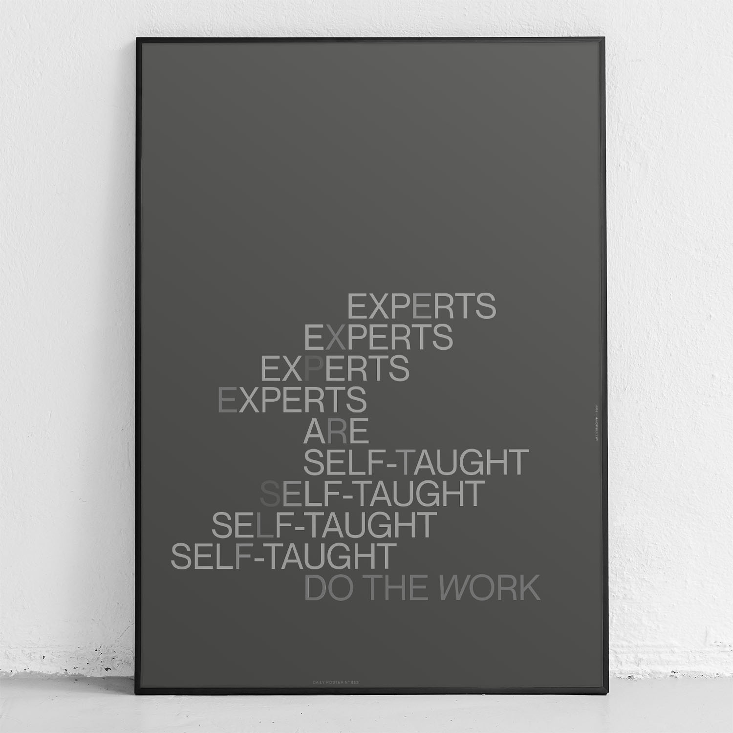 framed poster "experts are self-taught" in front of wall