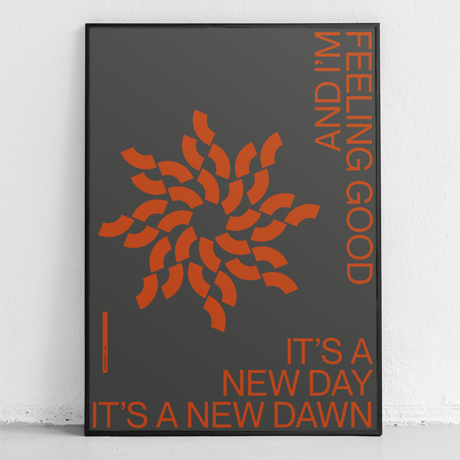 framed poster "new day new dawn" in front of wall